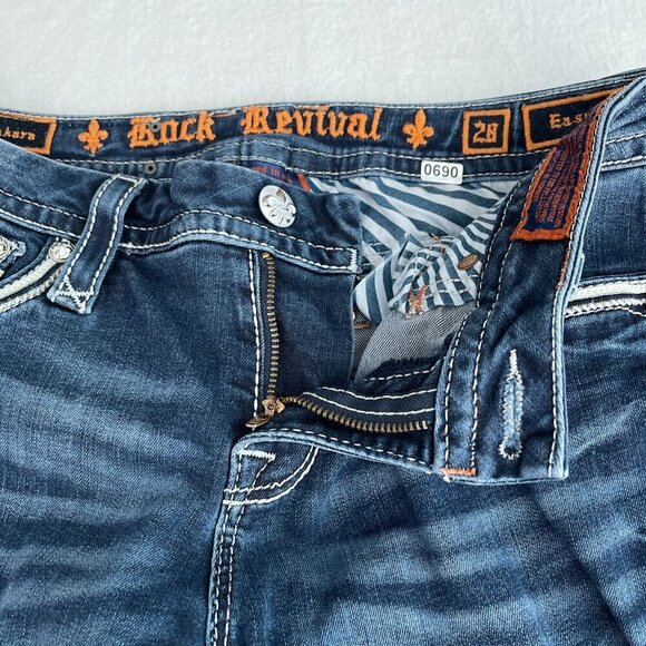 Rock Revival Sukara Easy Crop Jeans Med-Wash Denim Embroidered‎ Pockets Women 28 - Picture 11 of 16